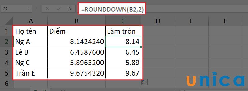 cach-lam-tron-so-trong-Excel-bang-ham-ROUNDDOWN