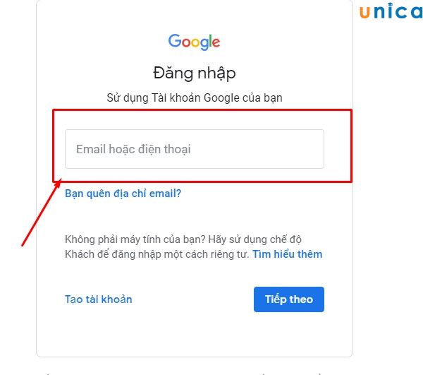 Truy cập vào trang web đăng nhập của Gmail và nhập mail của bạn